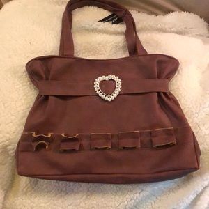 False Leather Tote Brown with heart emblem